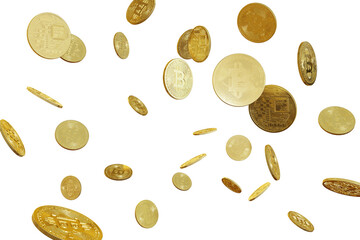 3D rendering illustration .Bitcoin Digital Golden coin isolated on white background.Falling of Cryptocurrencies new digital Physical coin. currency money