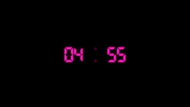 5 Minute Clock countdown animation Timer Countdown. Countdown 5 minutes. 4K UHD