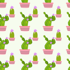 cactus plant with flowers decoratif pattern. Illustration vector graphic seamless pattern. Print on cloth, fabric, linen, textile and wallpaper background