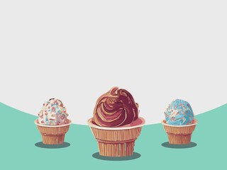 background of chocolate cream cupcake vector illustration