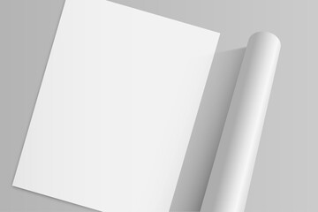 Blank paper mockup for flyer with white body on gray background