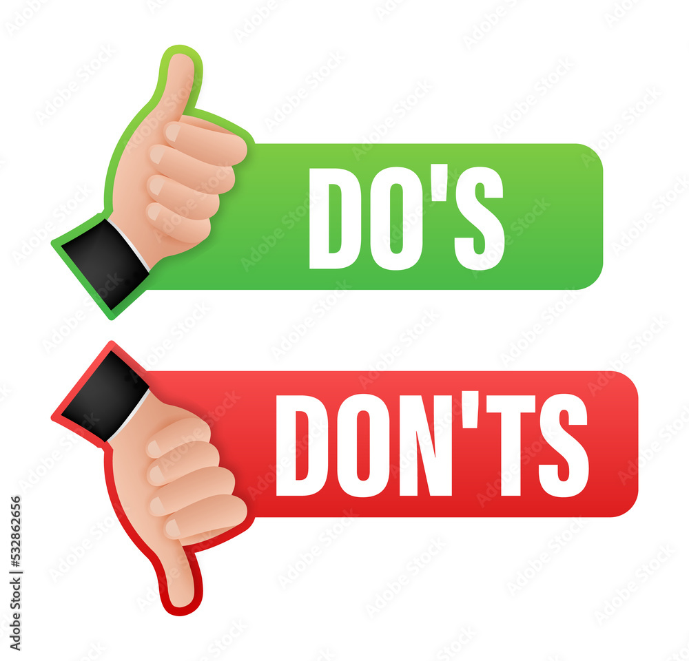 Poster dos and donts like thumbs up or down. flat simple thumb up symbol minimal round logotype element set