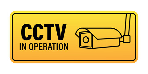 Icon with cctv on white background. Silhouette symbol. Camera icon. Caution warning sign sticker. Closed Circuit Television, CCTV.  stock illustration.