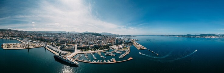 Aerial view of the important commercial and fishing port of Vigo in Galicia, Spain