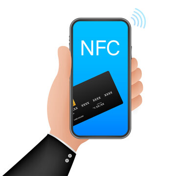 Mobile payment. Tap to pay. NFC smart phone concept flat icon. Near field communication.  stock illustration.