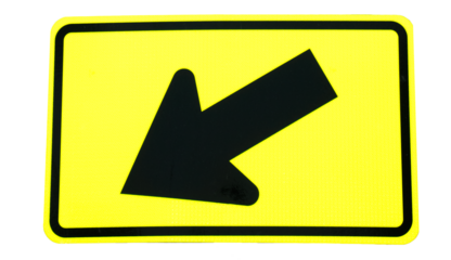 Directional arrow traffic sign isolated on transparent background