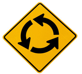 Round about yellow traffic sign isolated on transparent background