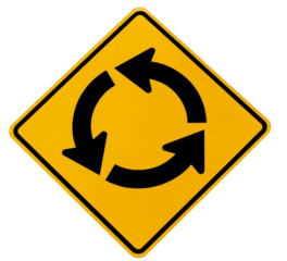 Round about yellow traffic sign isolated on transparent background