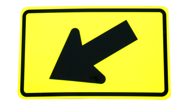 Directional arrow traffic sign isolated on transparent background