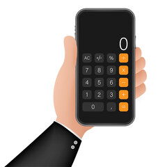 Button with black calculator smartphone. Mobile app interface. Phone display. Mobile phone smartphone device gadget.  stock illustration.