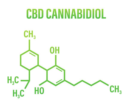 CBD icon. CBD hemp drug molecule, cannabis.  stock illustration.