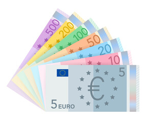 Euro money banknotes. Flat euro for paper money. Business concept.  stock illustration.