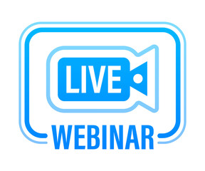 Webinar Icon, flat design style with blue play button.  illustration.
