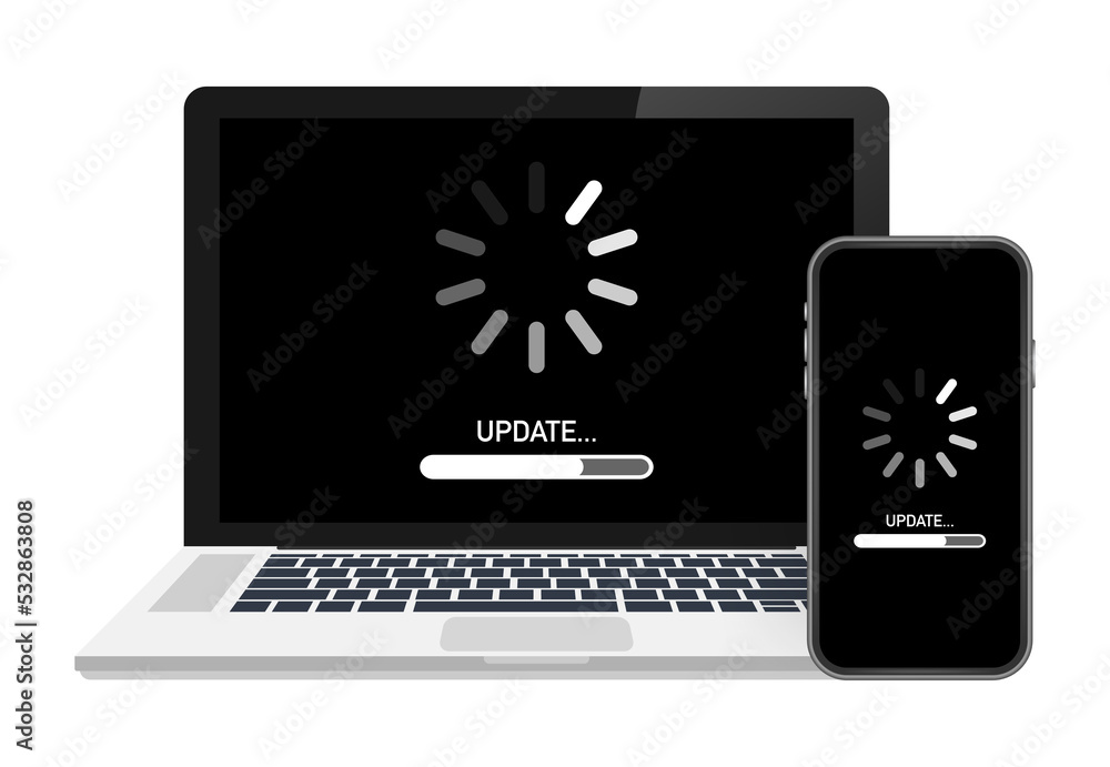 Poster system software update, data update or synchronize with progress bar on the screen. stock illustrati