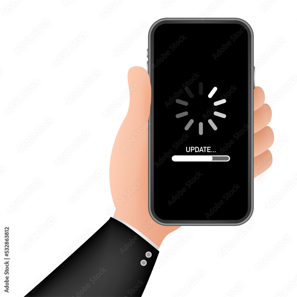 Poster system software update, data update or synchronize with progress bar on the screen. stock illustrati
