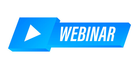 Webinar Icon, flat design style with blue play button.  illustration.