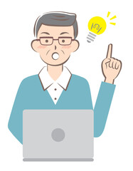 パソコン操作でひらめいたシニア男性