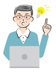 パソコン操作でひらめいたシニア男性