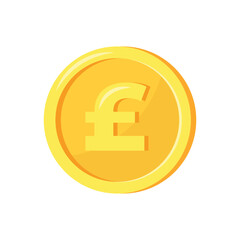 Golden pound  coin icon isolated on white background. Vector illustration