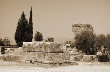 Ruins of antique city Hierapolis, in Pamukkale, Turkey