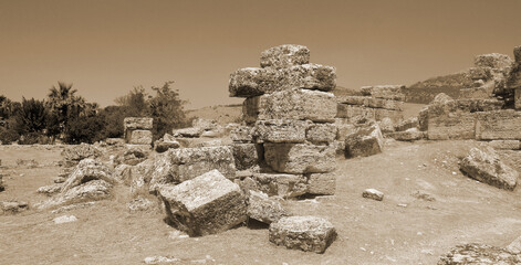 Ruins of antique city Hierapolis, in Pamukkale, Turkey