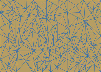 Obraz premium 線を使って描いた幾何学模様の背景素材 黄土色背景で青系の線