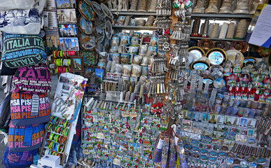 detail of a souvenir stall in Pisa -Italy.