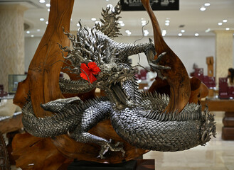 Solid Silver Dragon Sculpture in Celuk Store, Bali, Indonesia
