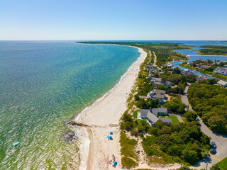 Seagull Beach aerial view in summer in West Yarmouth, Cape Cod, Massachusetts MA, USA. 