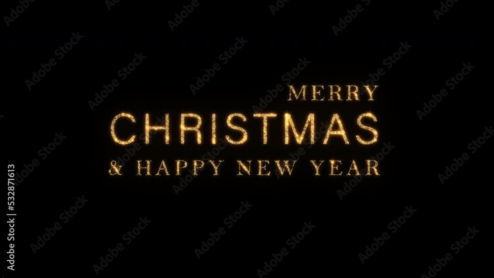 Poster abstract loop of golden text star glow flickering merry christmas and happy new year text on black b