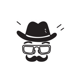 hand drawn doodle hat glasses mustache illustration vector
