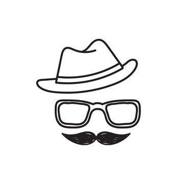 hand drawn doodle hat glasses mustache illustration vector