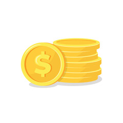 Stack of golden dollar coins isolated on white background. Vector illustration
