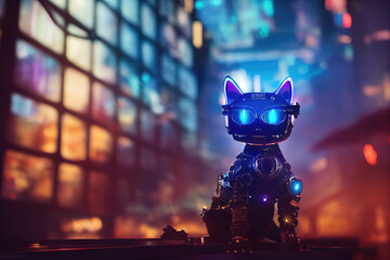 Futuristic cyber cat in cyberpunk style