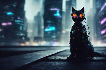 Futuristic cyber cat in cyberpunk style