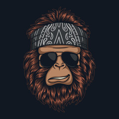 Bigfoot cool wearing bandana and glasses vector illustration