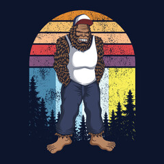 Bigfoot angry retro vector illustration