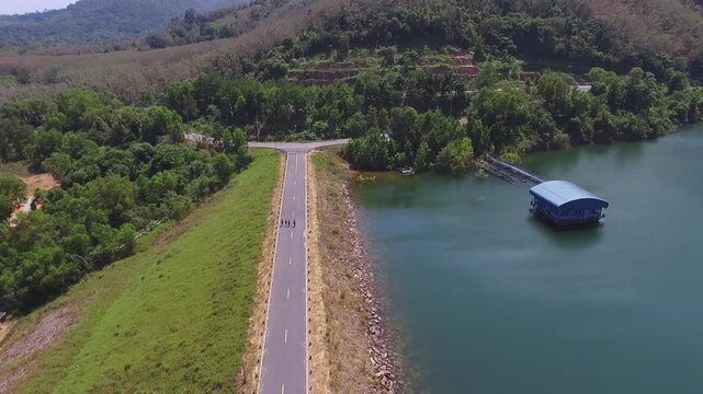 The road along the dam on a clear day