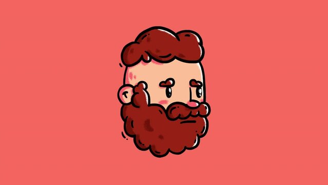 Handdrawn head of a bearded man. 4K animation video. Hipster head explosion. Anxious state of a man of military age in Russia during partial mobilization into the armed forces of the army in 2022