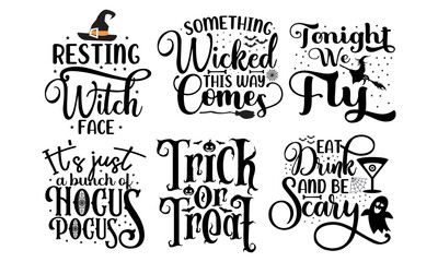 Halloween svg t-shirt design bundle template. lettering sayings quotes hand drawn. ready for cricut, patch, label, shirts, decoration, greeting cards, Poster, Background, emblem, pumpkin, witch, Fall.