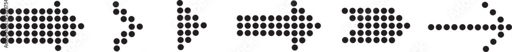 Poster dotted arrow icon collection. modern dot abstract vector elements. arrows halftone effect on white b