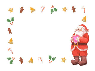 クリスマスのかわいい手描きサンタ横長フレーム