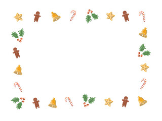 クリスマスのかわいい手描きオーナメント横長フレーム