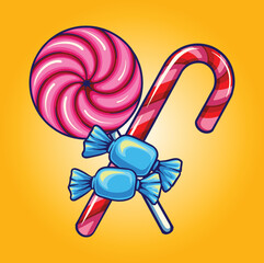 Funny candy sweet lollipop Vector illustrations for your work Logo, mascot merchandise t-shirt, stickers and Label designs, poster, greeting cards advertising business company or brands.