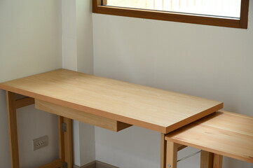 wooden table in the room, interior design