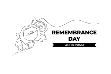 Continuous one line drawing three flower poppy. Remembrance day concept. Single line draw design vector graphic illustration.