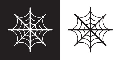 Spider web vector illustration, paper cut silhouette spider net on a white background and Spider web stencil cutout of black background. Laser cutting template. Halloween icons. EPS10