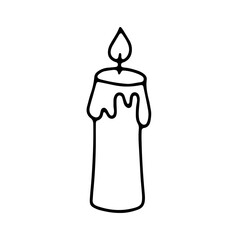 Candle sketch. Vector burning candle doodle isolated on white