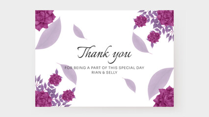 Elegant wedding invitation, thank you card with watercolor purple flower