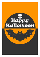 Happy Halloween postcard with bat and skull